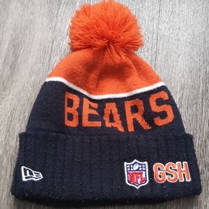 Chicago Bears NFL New Era Winter Knit Cuff With Pom Orange And Navy Hat